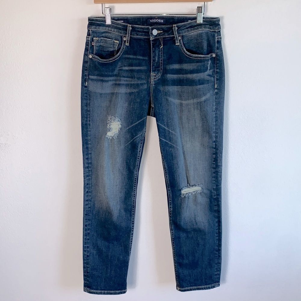 Vigoss Thompson Tomboy Distressed Dark Wash Stretch Classic Fit Jeans Sz 31